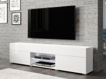 Meuble tv-hifi CARTER 2 portes 2 tiroirs blanc brillant/blanc avec led
