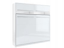 Lit mural escamotable CONCEPTION 140x200 cm blanc/blanc brillant (horizontal) avec surmeuble