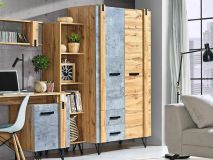 Armoire MILPO 2 portes 2 tiroirs chêne wotan/béton