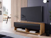 Meuble tv-hifi ACAPULCO 1 porte battante 100 cm chêne wotan/noir brillant