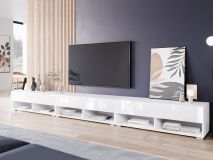 Meuble tv-hifi ACAPULCO 3 portes battantes 300 cm blanc/blanc brillant avec led