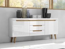 Buffet/bahut NORDO 2 portes 3 tiroirs blanc/blanc brillant