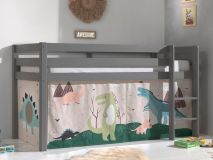 Lit enfant ALIZE surélevé 90x200 cm pin gris tente Dinosaure