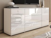 Buffet/bahut DUBAI 2 portes 3 tiroirs blanc/blanc brillant