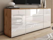 Buffet/bahut PARLO 2 portes 3 tiroirs chêne wotan/blanc brillant