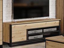 Meuble tv-hifi QUANTINO 1 porte 2 tiroirs chêne artisan/noir avec led