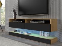 Meuble tv-hifi DUAL 2 portes noir/chêne artisan