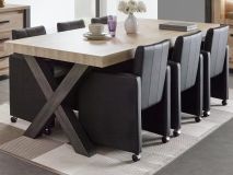 Table repas TRAMO 164 cm chêne vieilli pieds X