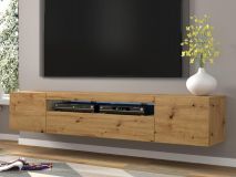 Meuble tv-hifi AUREO 3 portes 200 cm chêne artisan avec led