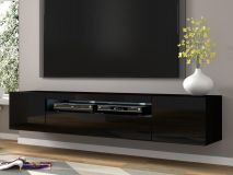Meuble tv-hifi AUREO 3 portes 200 cm noir brillant/noir mat avec led