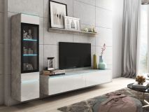 Mur tv-hifi VITTORIO 4 portes béton/blanc brillant
