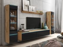 Mur tv-hifi VITTORIO 6 portes chêne wotan/noir brillant