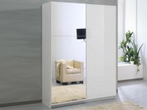 Armoire SALSA blanc laqué 2 portes coulissantes 148 cm portes blanc laqué/miroir