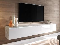 Meuble tv-hifi DUBAI 2 portes battantes 180 cm béton/blanc brillant