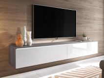 Meuble tv-hifi DUBAI 2 portes battantes 180 cm pin bodega/blanc brillant