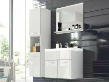 Salle de bain complète MONTELIO 4 portes blanc/blanc laqué avec vasque