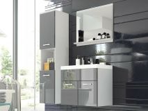 Salle de bain complète MONTELIO 4 portes blanc/gris laqué avec vasque