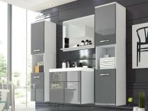 Salle de bain complète MONTELIO 6 portes blanc/gris laqué avec vasque