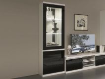 Vitrine ROMEO 2 portes blanc laque/noir laque avec led