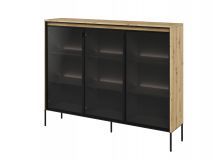 Vitrine TRAINING 3 portes chêne artisan avec led