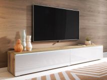 Meuble tv-hifi DUBAI 2 portes battantes 180 cm chêne wotan/blanc brillant avec led