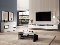 Salon BABEL II 5 portes 3 tiroirs blanc/blanc laqué avec led