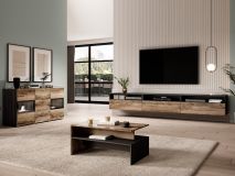 Salon BABEL II 5 portes 3 tiroirs noyer/chêne grisé