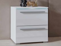 Chevet INDIRA 2 tiroirs blanc/blanc brillant avec led