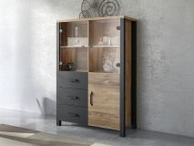 Commode haute OLIANNE 3 portes 3 tiroirs épicéa appenzeller/noir