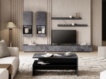 Mur tv-hifi BABEL 5 portes ardoise colorée avec table basse