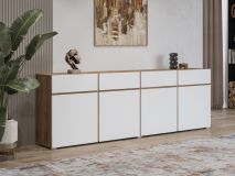 Buffet/bahut CROSSAIR 4 portes 4 tiroirs blanc/chêne wotan