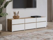 Meuble tv-hifi CROSSAIR 3 portes battantes 3 tiroirs blanc/chêne wotan