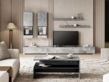 Mur tv-hifi BABEL 5 portes béton avec table basse