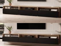 Meuble tv-hifi BABEL II 3 portes 3 niches chêne artisan/noir