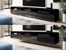 Meuble tv-hifi BABEL II 3 portes 3 niches noir laqué/noir