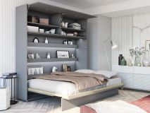 Lit mural escamotable CONCEPTION PRO 140x200 cm gris mat (horizontal) avec surmeuble et matelas