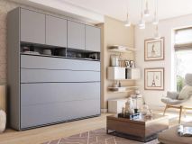 Lit mural escamotable CONCEPTION PRO 120x200 cm gris mat (horizontal) avec surmeuble et matelas