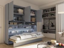 Lit mural escamotable CONCEPTION PRO 90x200 cm gris mat (horizontal) avec surmeuble