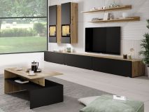 Mur tv-hifi BABEL 5 portes chêne artisan/noir mat sans led avec table basse