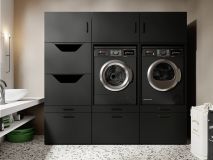 Meuble WASHING 2 machines côte à côte avec armoire linge LARGE noir