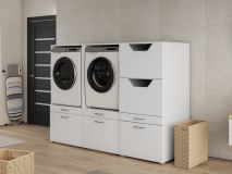 Meuble WASHING 2 machines côte à côte avec armoire linge MEDIUM blanc