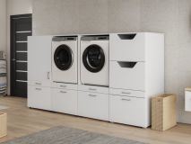 Meuble WASHING 2 machines avec armoire 1 porte 2 tiroirs et armoire linge MEDIUM blanc