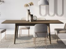 Table repas extensible PLOTY 145 > 220 cm chêne foncé