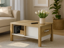 Table basse OLIANNE 90 cm chêne naturel/blanc