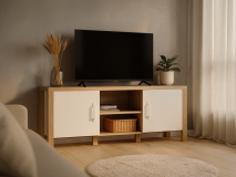 Meuble tv-hifi OLIANNE 2 portes chêne naturel/blanc