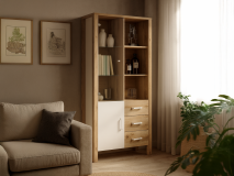 Vitrine OLIANNE 2 portes 3 tiroirs chêne naturel/blanc