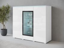 Commode haute VITTORIO 3 portes blanc/blanc brillant avec led