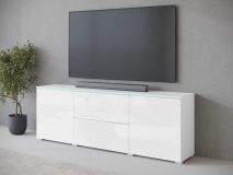 Meuble tv-hifi VITTORIO 2 portes 2 tiroirs blanc/blanc brillant avec led