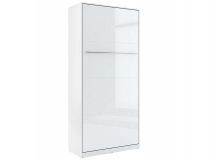 Lit mural escamotable CONCEPTION 90x200 cm blanc/blanc brillant (vertical) avec matelas