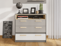 Commode PIKA 3 tiroirs blanc/gris clair